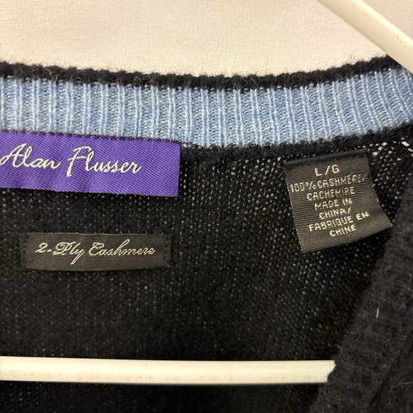 Alan Flusser Sweater Mens Large Black Solid V-neck 100% Cashmere Knit Pullover - Picture 3 of 6